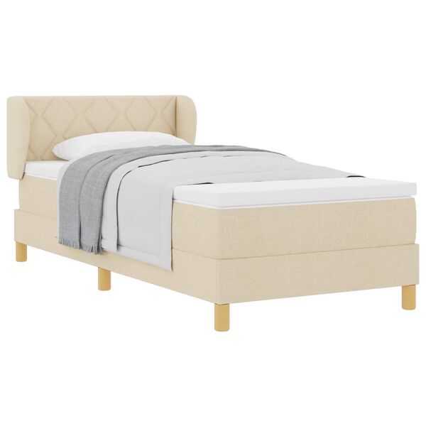 vidaXL Pat cu arcuri cu saltea cu headboard Crem 90 x 200 cm țesătură
