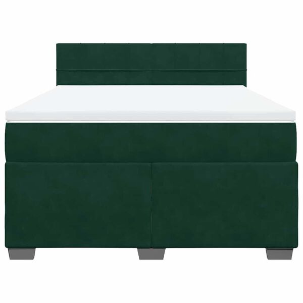 vidaXL Pat box spring cu saltea, verde &icirc;nchis, 140x190 cm, catifea