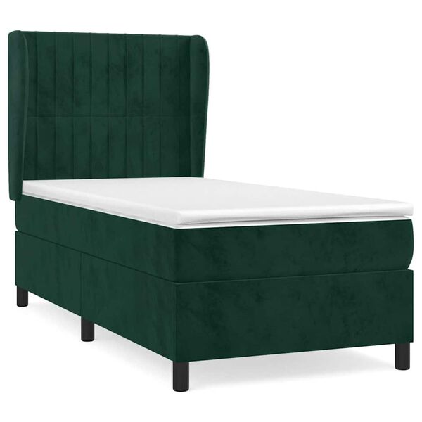 vidaXL Pat box spring cu saltea, verde &icirc;nchis, 100x200 cm, catifea