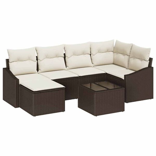 vidaXL Set de canapele pentru grădină 7 pcs Maro Rattan poli