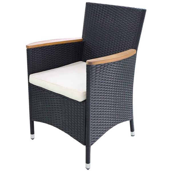 vidaXL Set mobilier de exterior 7 piese negru, poliratan, lemn acacia