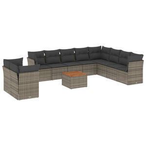 vidaXL Set canapele de grădină cu perne, 11 piese, gri, poliratan