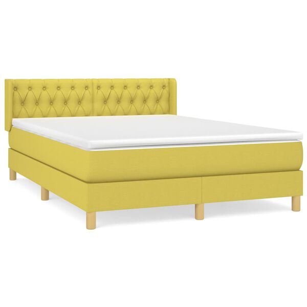 vidaXL Pat box spring cu saltea, verde, 140x200 cm, textil