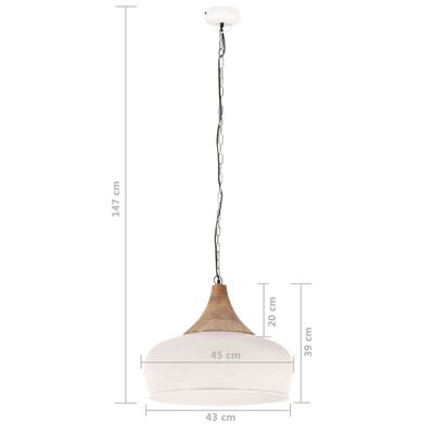 vidaXL Lampă suspendată industrială, alb, 45 cm, lemn masiv&fier, E27