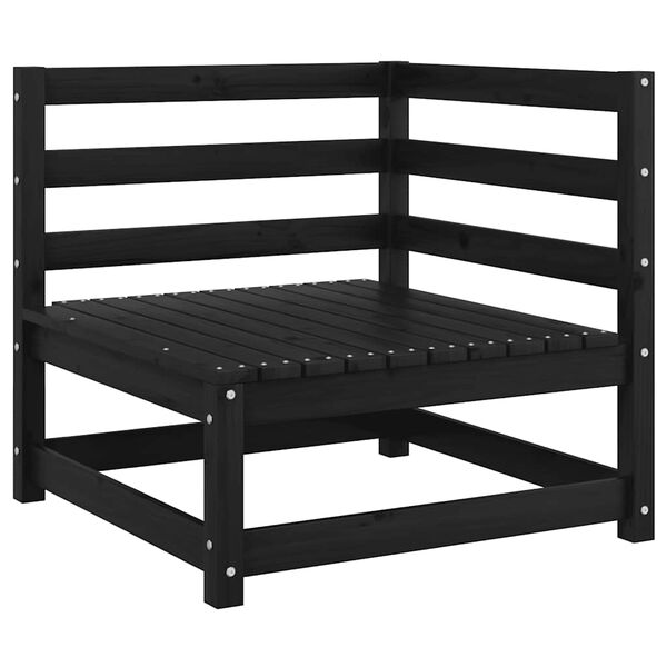 vidaXL Canapea de grădină cu 2 locuri, cu perne, negru, lemn masiv pin