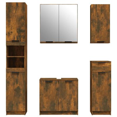 vidaXL Set dulapuri de baie, 5 piese, stejar afumat, lemn prelucrat