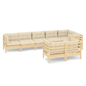 vidaXL Set mobilier de grădină cu perne crem, 8 piese, lemn masiv pin