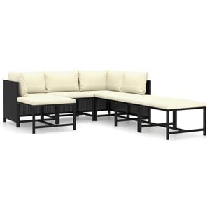 vidaXL Set mobilier de grădină cu perne, 7 piese, negru, poliratan