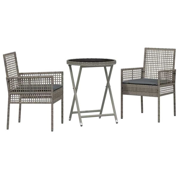 vidaXL Set Bistro de Grădină 3 pcs Gri poliratan