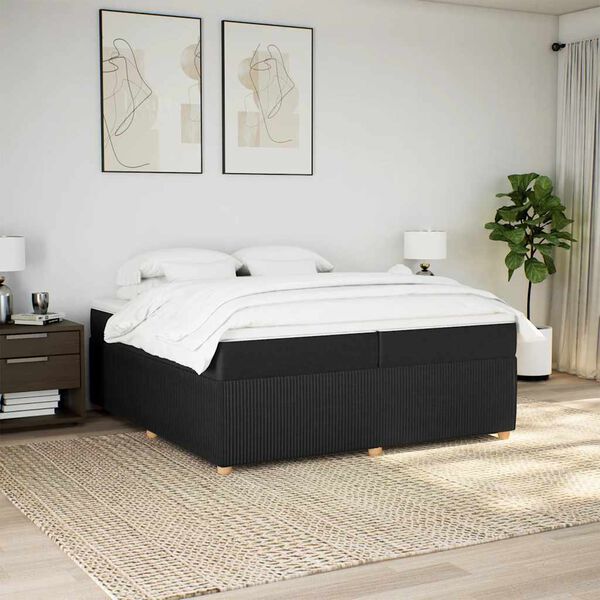 vidaXL Pat box spring cu saltea, negru, 200x200 cm, textil
