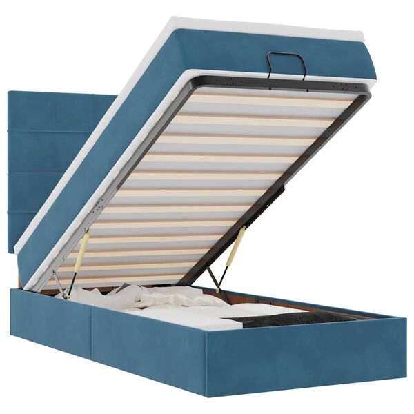 vidaXL Cadru de pat otoman cu saltele Albastru închis 90x200cm catifea