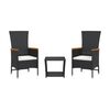 vidaXL Set mobilier de grădină cu perne, 3 piese, negru, poliratan