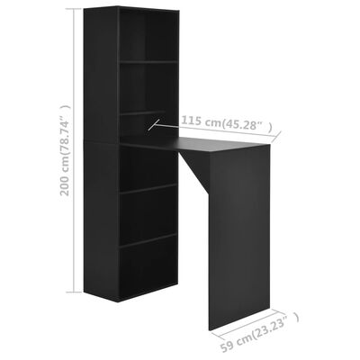vidaXL Masă de bar cu dulap, negru, 115 x 59 x 200 cm