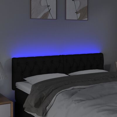vidaXL Tăblie de pat cu LED, negru, 144x7x78/88 cm, textil