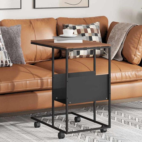 vidaXL Masă laterală cu roți, negru, 55x36x63,5 cm, lemn prelucrat