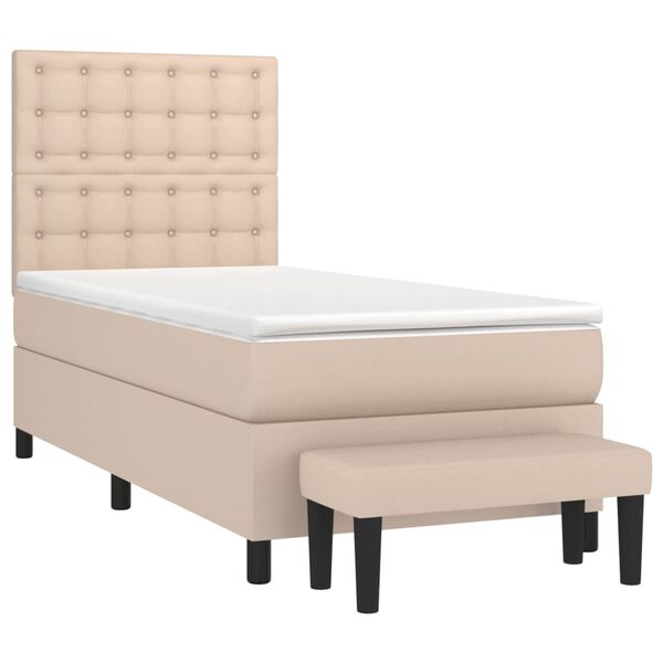 vidaXL Pat box spring cu saltea, cappuccino, 100x200cm piele ecologică