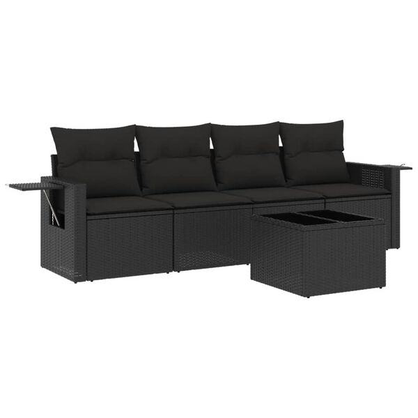 vidaXL Set mobilier de grădină cu perne, 5 piese, negru, poliratan