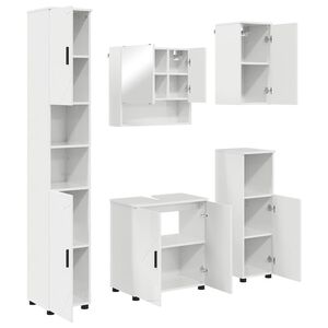 vidaXL Set de mobilier pentru baie Pe perete cu ușă 5 pcs Alb lucios