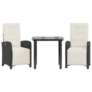 vidaXL Set bistro cu perne, 3 piese, negru, poliratan
