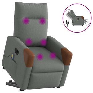 vidaXL Fotoliu electric masaj rabatabil cu ridicare, gri &icirc;nchis textil