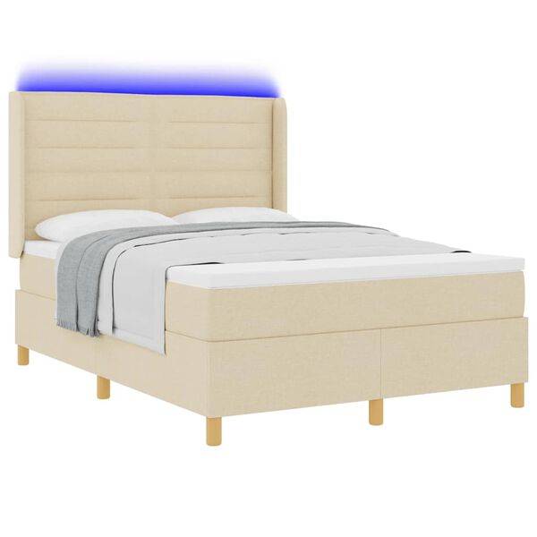 vidaXL Pat cu arcuri cu saltea cu headboard Crem 140 x 200 cm țesătură