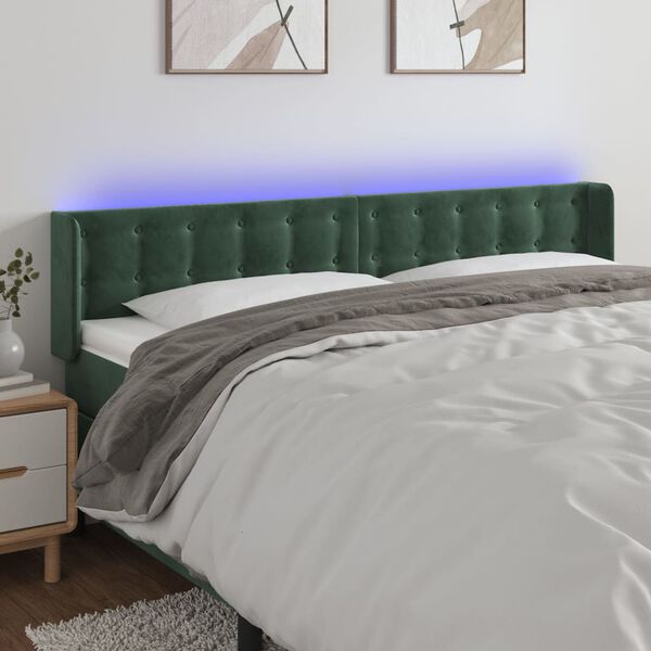 vidaXL Tăblie de pat cu LED, verde închis, 163x16x78/88 cm, catifea