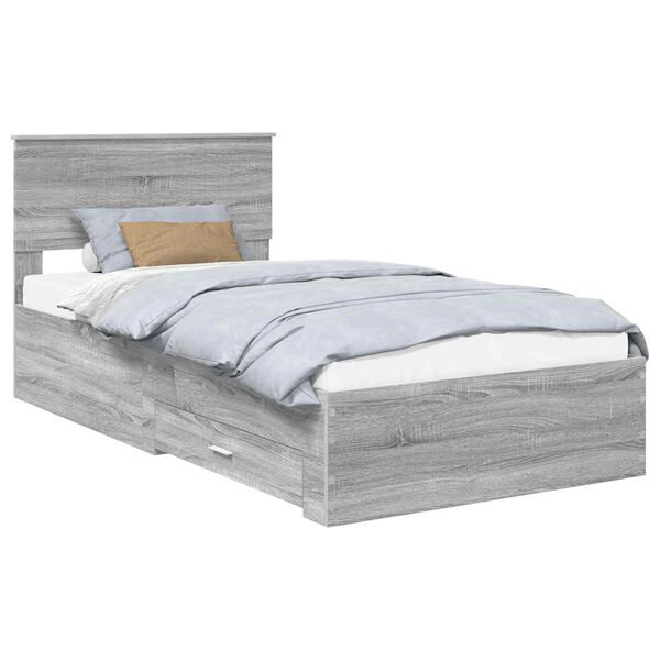 vidaXL Cadru de pat cu headboard Gri Sonoma 100 x 200 cm Lemn compozit