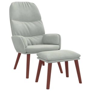 vidaXL Scaun de relaxare cu taburet, gri deschis, catifea
