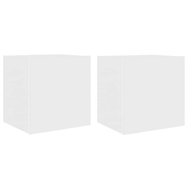vidaXL Comode TV de perete cu lumini LED, 2 buc., alb, 40,5x35x40 cm