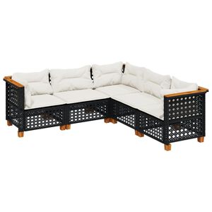 vidaXL Set mobilier de grădină cu perne, 5 piese, negru, poliratan