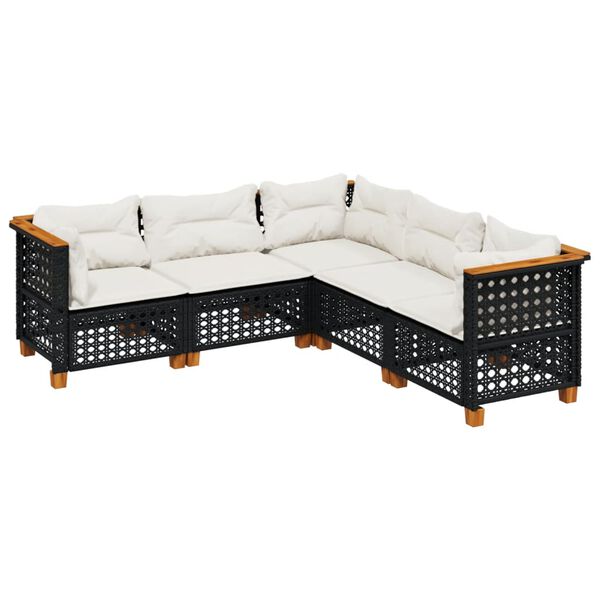vidaXL Set mobilier de grădină cu perne, 5 piese, negru, poliratan