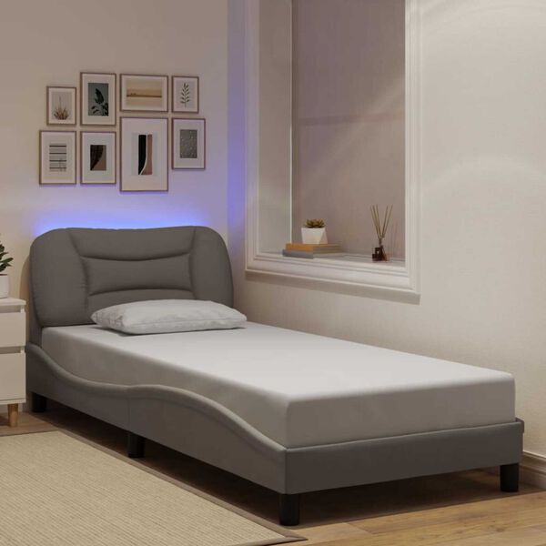 vidaXL Cadru de pat cu LED fără saltea Hvar Taupe 90x200 cm Material