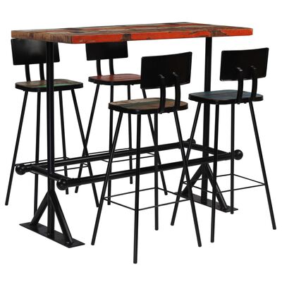vidaXL Set mobilier de bar, 5 piese, multicolor, lemn masiv reciclat