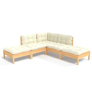 vidaXL Set mobilier grădină cu perne crem, 5 piese, lemn de pin