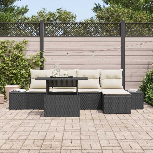 vidaXL Set de canapele pentru grădină 6 pcs Negru Rattan poli