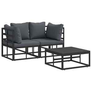 vidaXL Set de canapele pentru grădină 3 buc. Negru Metal