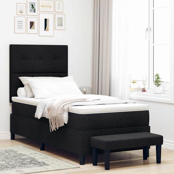 vidaXL Pat cu arcuri cu saltea cu headboard Negru 90 x 190 cm țesătură