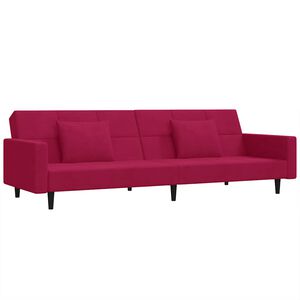 vidaXL Canapea extensibilă cu 2 locuri, 2 perne, roșu vin, catifea
