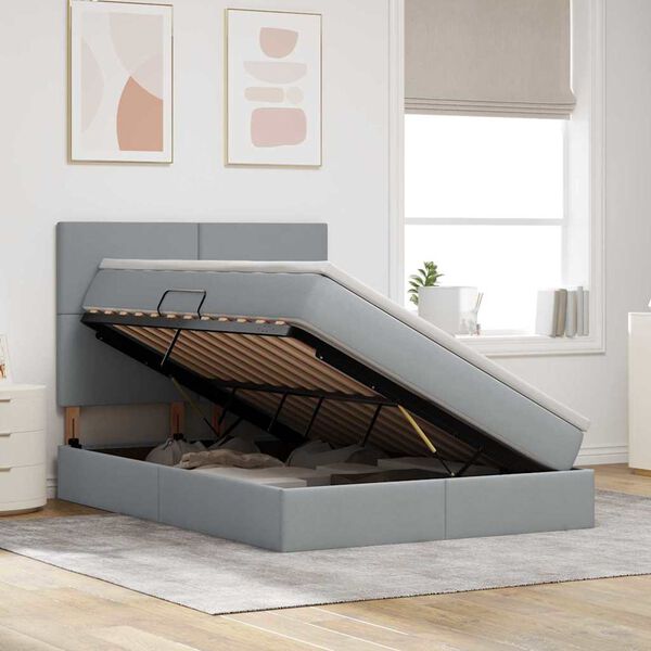 vidaXL Pat cu saltea și LED cu led Gri deschis 140 x 190 cm Poliester