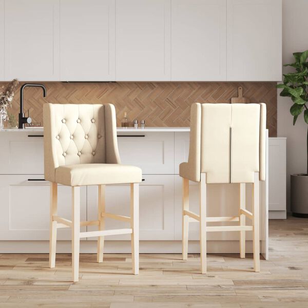 vidaXL Scaune de bar, 2 buc., lemn masiv de hevea și textil