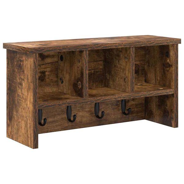 vidaXL Răcător de paltoane montat pe perete cu raft Stejar fumuriu