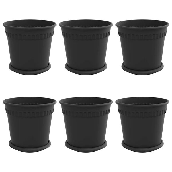 vidaXL Ghivece pentru plante 6 pcs Negru &Oslash; 19 x 16 cm Plastic
