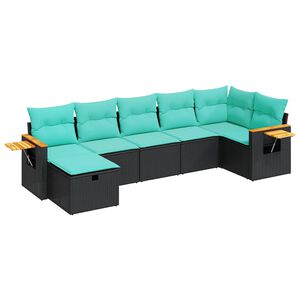 vidaXL Set canapele de grădină cu perne, 7 piese, negru, poliratan