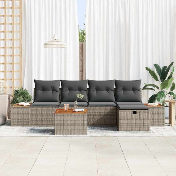 vidaXL Set de canapele pentru grădină cu pernă 6 pcs Gri Rattan poli