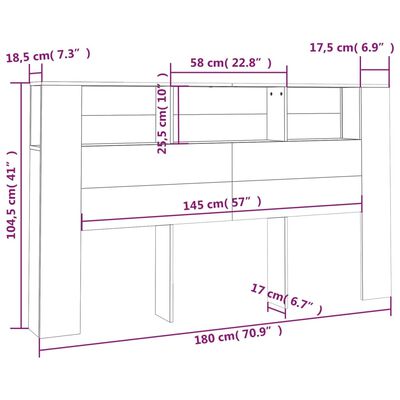 vidaXL Tăblie de pat cu dulap, gri sonoma, 180x18,5x104,5 cm