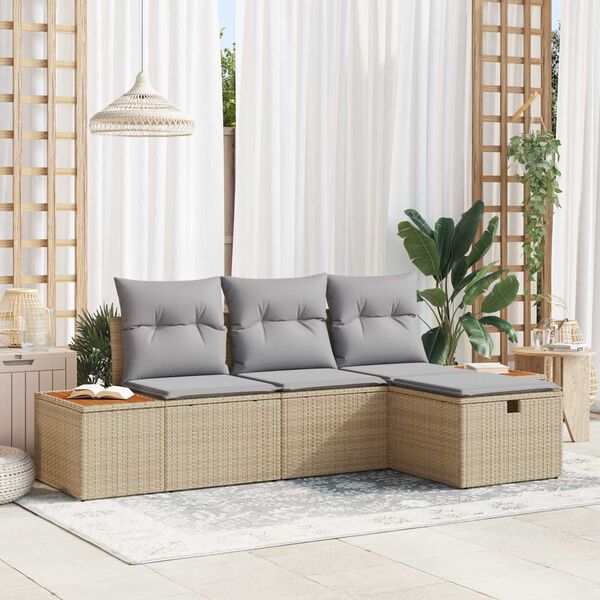 vidaXL Set de canapele pentru grădină cu pernă 4 pcs Bej Rattan poli
