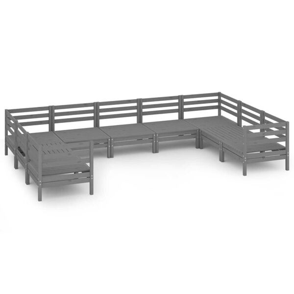 vidaXL Set mobilier de grădină, 9 piese, gri, lemn masiv de pin