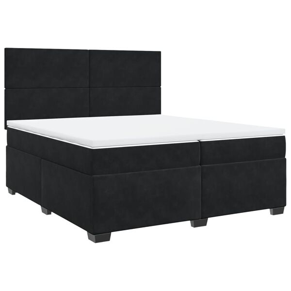 vidaXL Pat box spring cu saltea, negru, 200x200 cm, catifea