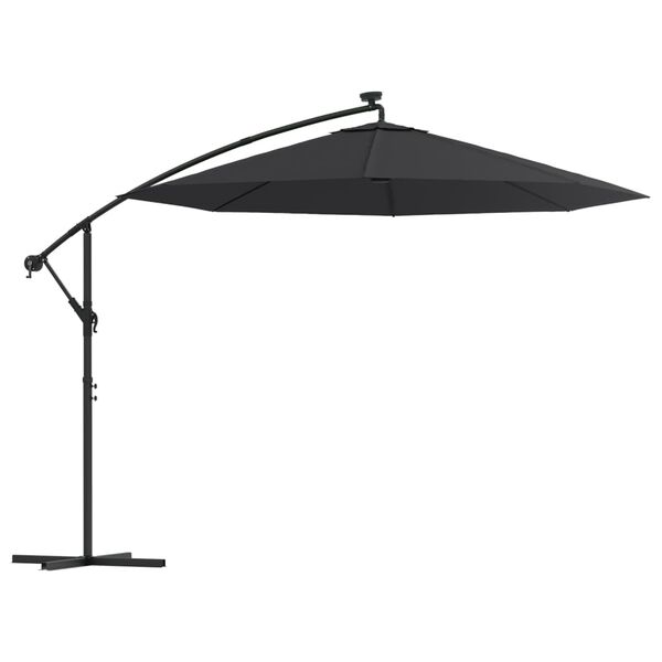 vidaXL Umbrelă în consolă cu LED și stâlp din oțel, negru, 300 cm