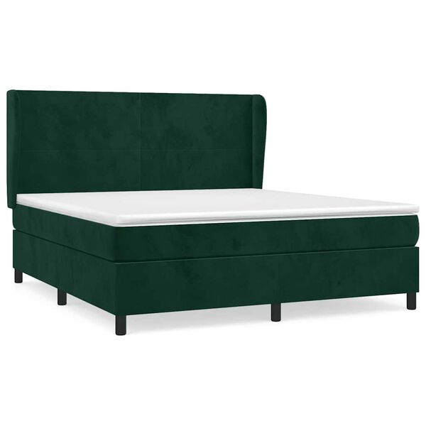 vidaXL Pat box spring cu saltea, verde &icirc;nchis, 160x200 cm, catifea